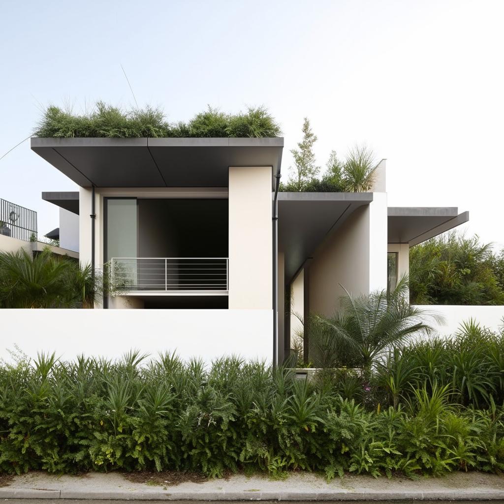 Architectural design of a 4-room house with an en-suite washroom and a lush rooftop garden, featuring underground car parking