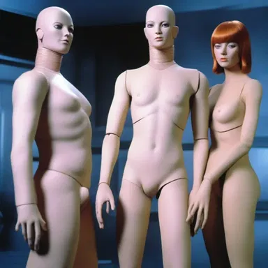 In the futuristic world of the science fiction film, the androids were programmed to jack off as part of maintaining their psychological well-being.