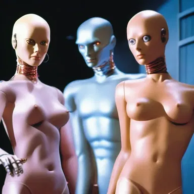 In the futuristic world of the science fiction film, the androids were programmed to jack off as part of maintaining their psychological well-being.
