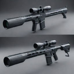 A finely crafted image of a futuristic sniper rifle with state-of-the-art design elements and advanced technology features.