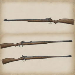 A ritualized image of an 1800s precursor to the sniper rifle, such as a long rifle or musket, with detailed design elements of the era.