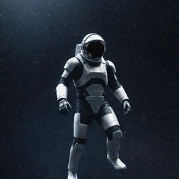 A lone player, garbed in shiny space gear, floating through the vastness of star-studded space.