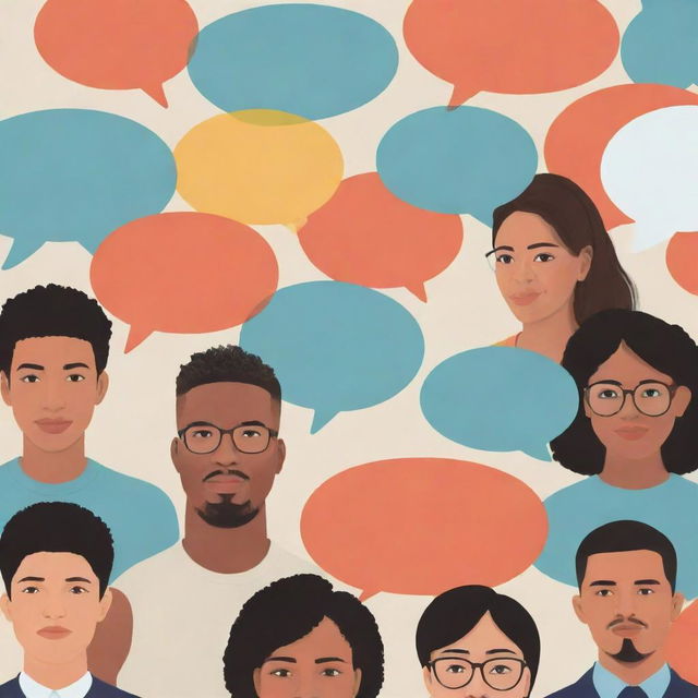 A diverse crowd of individuals with speech bubbles signifying different languages above their heads, symbolic of communication barriers.