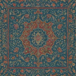 Pattern design inspired by traditional Kashan art, utilizing vivid Persian color palette