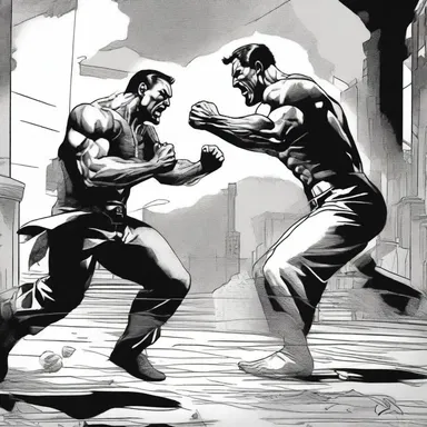 The artist illustrated the fight scene in the comic book magnificently, with detailed and dynamic drawings.