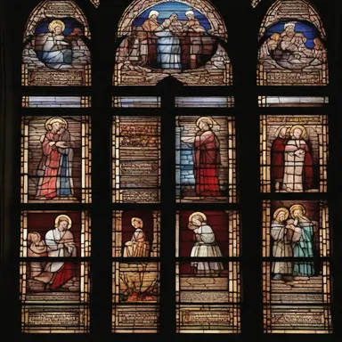 The cathedral's stained glass windows were magnificently crafted, depicting scenes from the Bible.