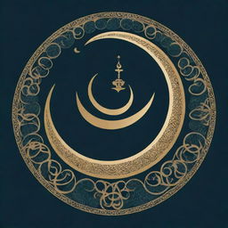 An islamic-inspired design highlighting the phrase 'Jumma Mubarak', incorporating Arabic calligraphy, crescent moons, and geometric Islamic art patterns.