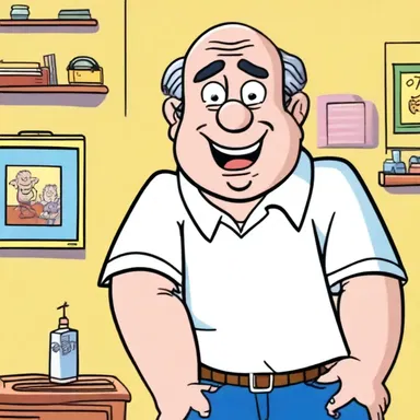 The middle-aged man in the cartoon series was portrayed as a clumsy yet lovable character.