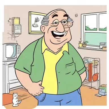 The middle-aged man in the cartoon series was portrayed as a clumsy yet lovable character.