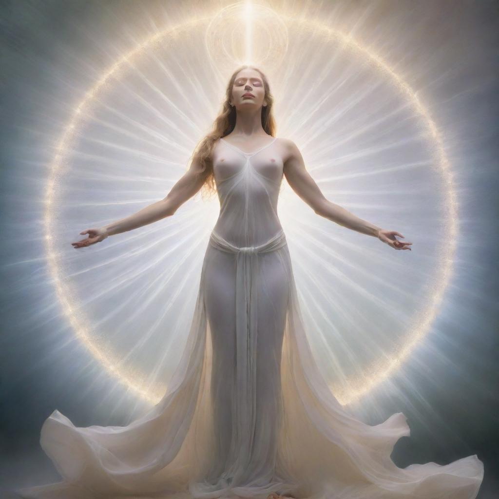 An ethereal depiction of a divine figure, radiating a powerful and serene energy.