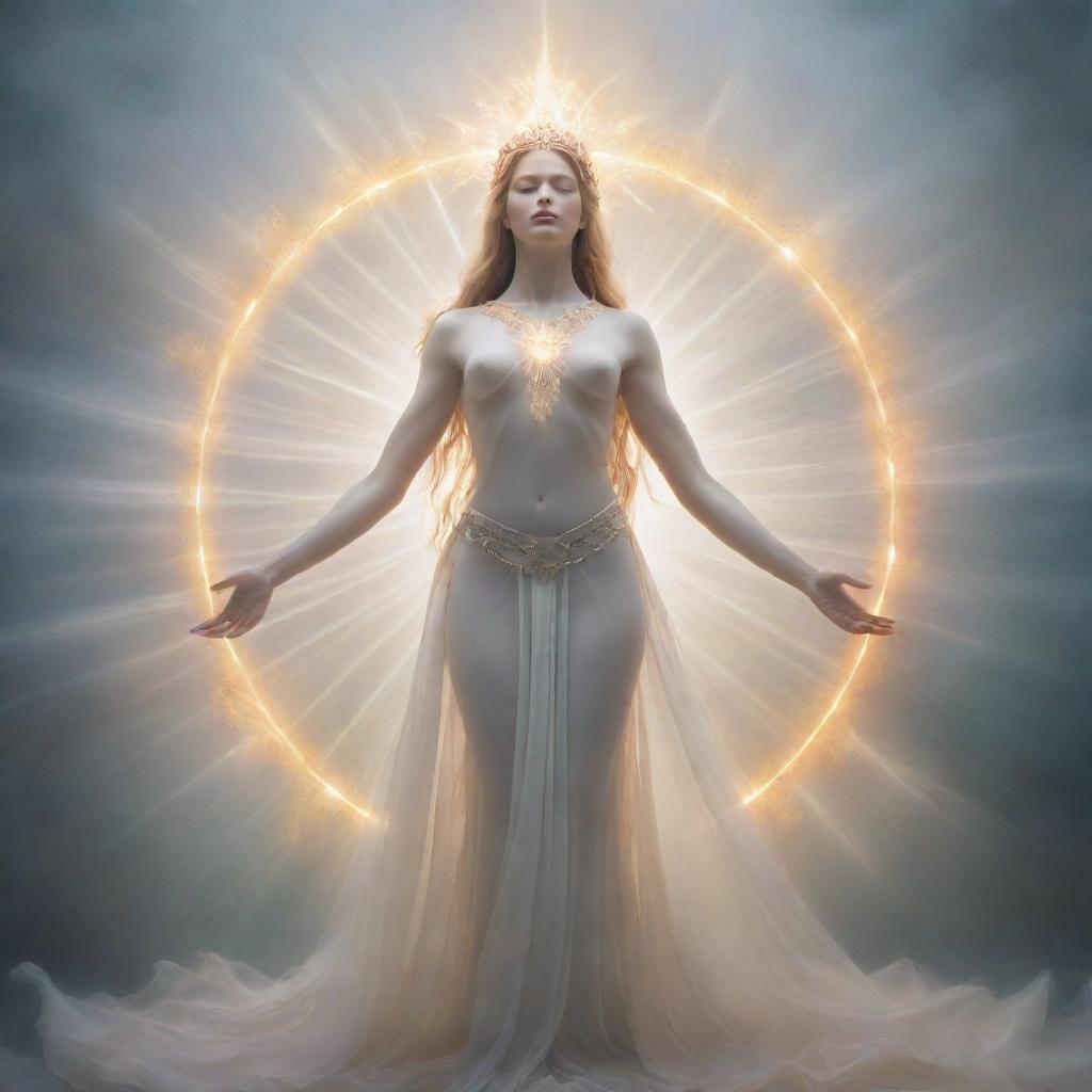 An ethereal depiction of a divine figure, radiating a powerful and serene energy.