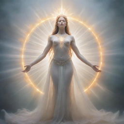 An ethereal depiction of a divine figure, radiating a powerful and serene energy.