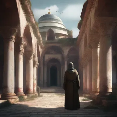 The protagonist's quest for self-discovery led them to a secluded monastery, where they found sanctitude amidst chaos.