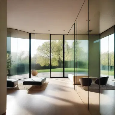 In the modern architecture design, interposition of glass walls between rooms creates a sense of openness and transparency.