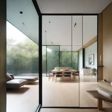 In the modern architecture design, interposition of glass walls between rooms creates a sense of openness and transparency.