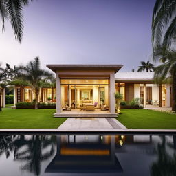 A modern design villa with open swimming pool and lush greenery. Total Area shall be 5000 sq. Ft