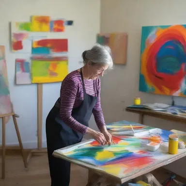 The artist spent hours in her studio, trying to sort out the colors and composition of her new painting.