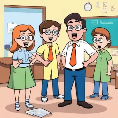 In the cartoon show, the teacher sort out the misbehaving students by giving them detention and extra assignments.