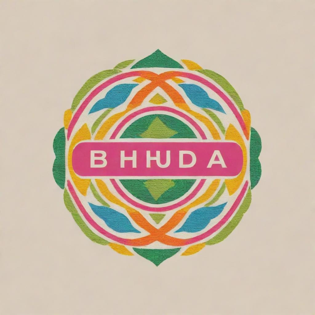 Colorful and bright logo for a textile designer with the brand name 'Bhuda', inspired by Pakistani design aesthetics