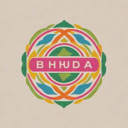 Colorful and bright logo for a textile designer with the brand name 'Bhuda', inspired by Pakistani design aesthetics