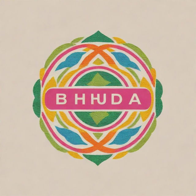 Colorful and bright logo for a textile designer with the brand name 'Bhuda', inspired by Pakistani design aesthetics