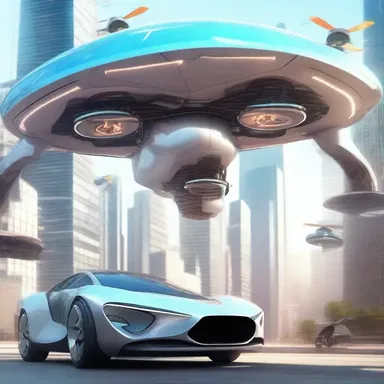 In the futuristic city, the maintenance man was equipped with advanced tools to repair the flying cars of the future.