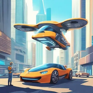 In the futuristic city, the maintenance man was equipped with advanced tools to repair the flying cars of the future.