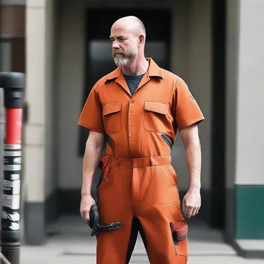 The maintenance man wore a stylish jumpsuit that featured functional pockets to carry all his tools while on the job.