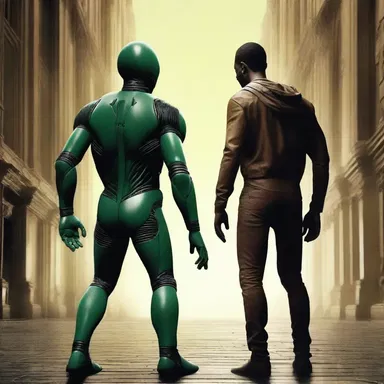 In the science fiction novel, the protagonist teams up with his homeboy to save the universe from alien invaders.