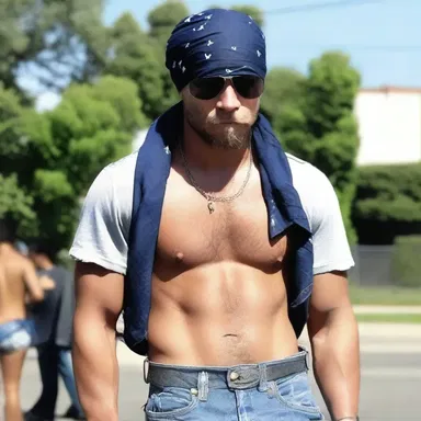 He wore baggy jeans and a bandana around his head, looking like a true homeboy.