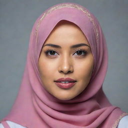 A portrait of a women wearing a traditional Malay hijab, exuding elegance and confidence