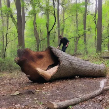 The artist used the fallen tree as an obstacle to express the challenges and hurdles one faces in life.
