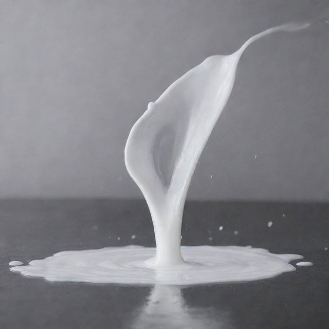 An image of a white, thick liquid splashing or being poured, capturing its viscosity and movement