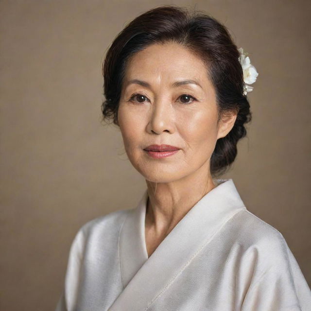 An elegant portrait of a mature Japanese woman, showcasing the grace and beauty associated with age