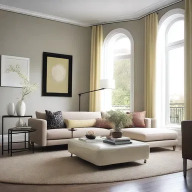 The use of neutral colors on the walls helps to neutralize the impact of vibrant furniture and decor.