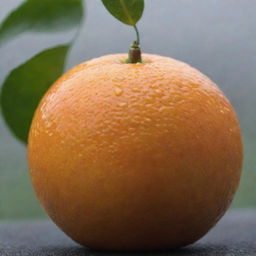 A closeup shot of a ripe orange with misty background.