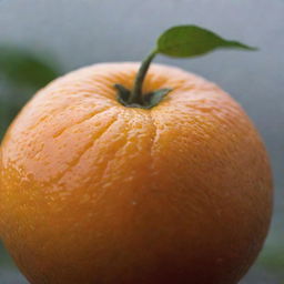 A closeup shot of a ripe orange with misty background.