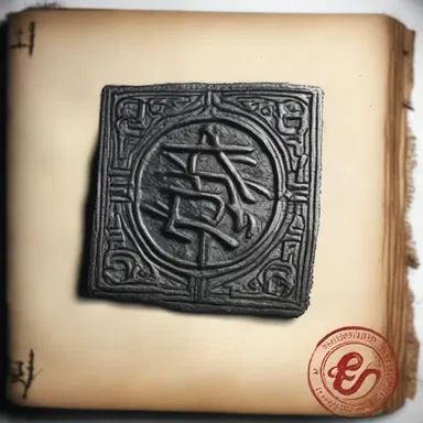 The protagonist discovered an old stamp inside an ancient book, bearing a mysterious symbol.