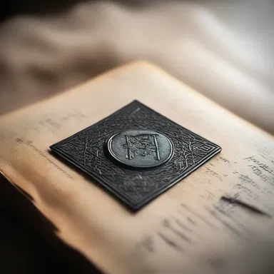 The protagonist discovered an old stamp inside an ancient book, bearing a mysterious symbol.