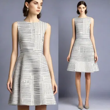 The designer created a unique stamp pattern for the fabric of the dress, giving it a trendy and stylish look.