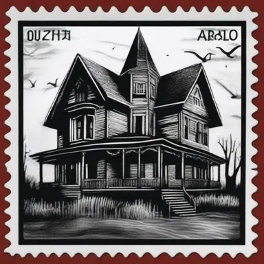 The stamp depicted a horrifying image of a haunted house and sparked fear in anyone who saw it.