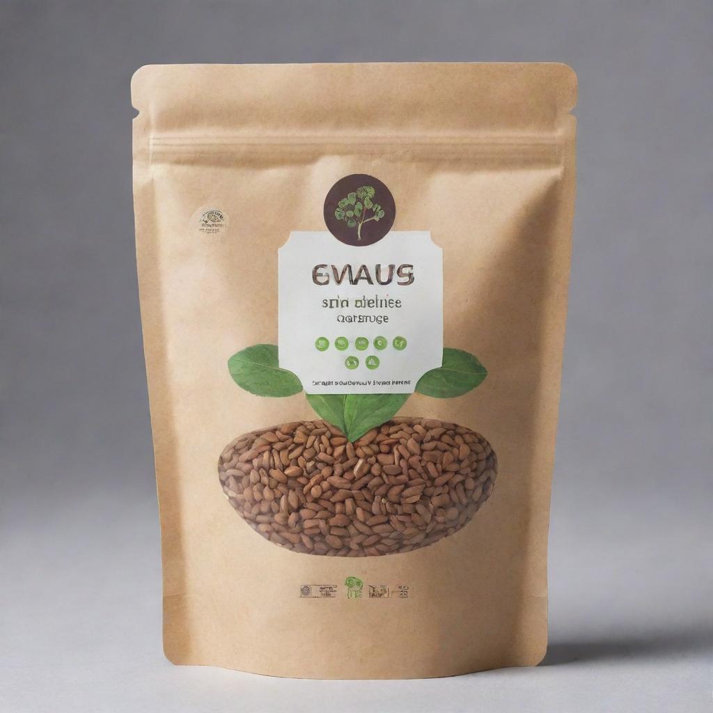 Modify the edible seed package design to clearly depict that the seeds are suitable for human consumption, with noticeable food symbols and text emphasizing their edibility.