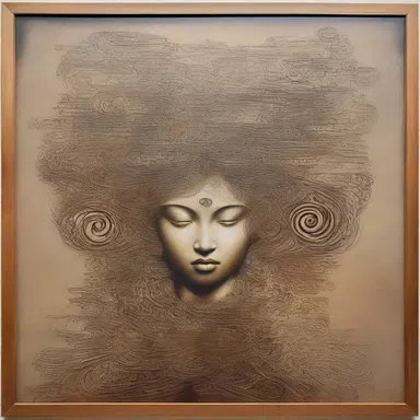 The artist used a large stamp to imprint intricate designs onto the canvas, adding depth and texture to the painting.