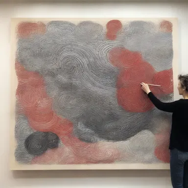The artist used a large stamp to imprint intricate designs onto the canvas, adding depth and texture to the painting.