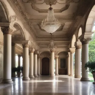 The elegant columns and grand chandeliers stamped the mansion as a luxurious dwelling.