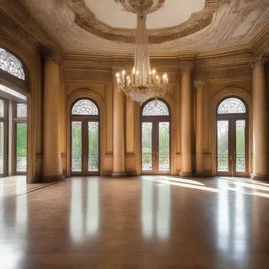 The elegant columns and grand chandeliers stamped the mansion as a luxurious dwelling.