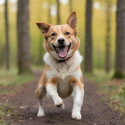 A lively and playful dog in its natural setting, full of energy and joy.