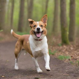 A lively and playful dog in its natural setting, full of energy and joy.