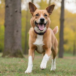 A lively and playful dog in its natural setting, full of energy and joy.