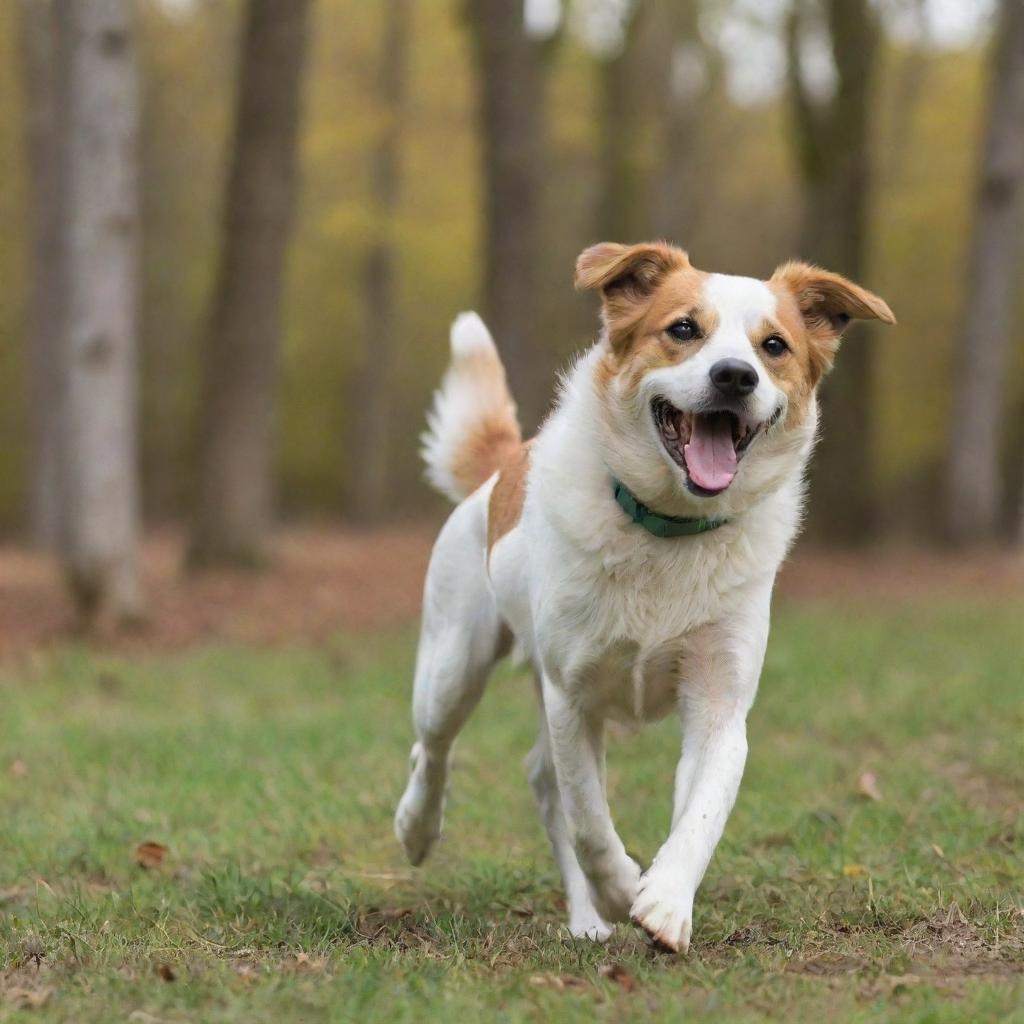 A lively and playful dog in its natural setting, full of energy and joy.